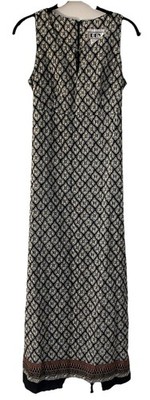 DBY Women's Sz 7/8 Maxi Dress Sleeveless Cream Black Rust Print Back Tie