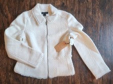 Halogen Women's Ivory Cream Tweed Fringe Textured Blazer Jacket Size 6, NEW