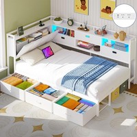 3ft Single Bed Frame with 6 Storage Drawers,LED Lights & Charging Station