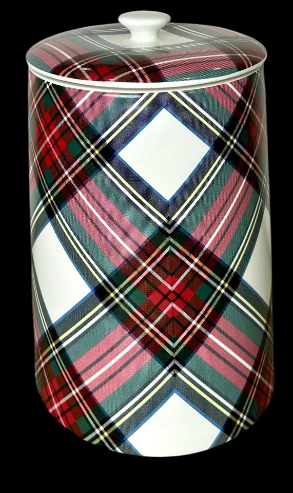 Tarro de galletas Pottery Barn Stewart a cuadros 12,5 pulgadas nuevo con etiqueta gres Navidad Foto 4 de 4