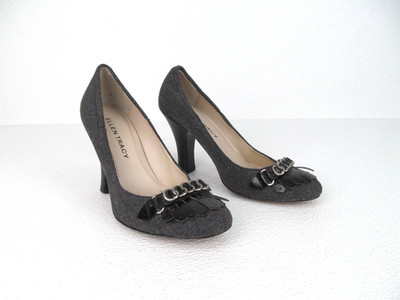 Ellen Tracy Banyan Pumps Slip-On Gray Fabric Leather Fringe Women's Size 6