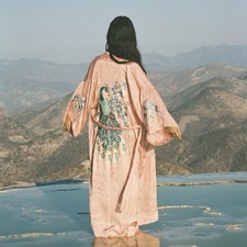 Spell & The Gypsy Spirit Animal Maxi Robe Kimono Size S/M Duster Pink with Belt