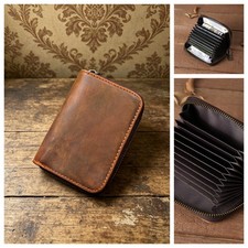 Men women genuine Crazy Horse leather card cover zipper Coin card Purse