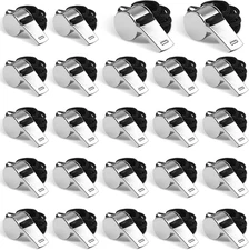 24-Pack Stainless Steel Whistles with Lanyards - Loud, Clear Sound for Coache...