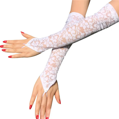 1 Pairs Lace Embroidered Hollow-Out Gloves Women Sun Protection Thin Arm Sleeve - Picture 3 of 21