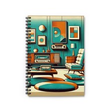 Retro Lounge Spiral Notebook - Teal Orange Brown Mid-Century Minimalist Decor