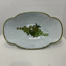 Vtg 1962 Los Angeles Potteries Bread Bowl 51 Avocado Green Trim Pale Blue 