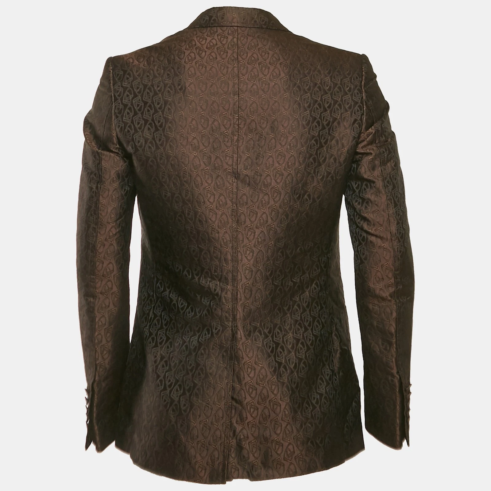 Gucci Blazer monopetto jacquard marrone a punta di cavallo L