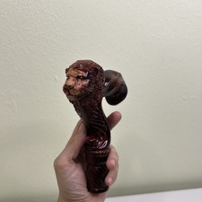 Lion Wooden Carved Walking Cane handmade wood crafted comfortable handle ONLY