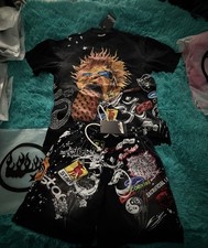 HELLSTAR Men's Graphic Print Logo 2-Piece Set Black/Multicolor M Tee Shorts