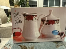 By Tienshan FineChina”Deck the Halls"Sugar&Creamer Set Retired New Old Stock1994