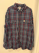 Carhartt Relaxed Fit Men  s 2XL Red Navy Plaid Button Up Long Sleeve
