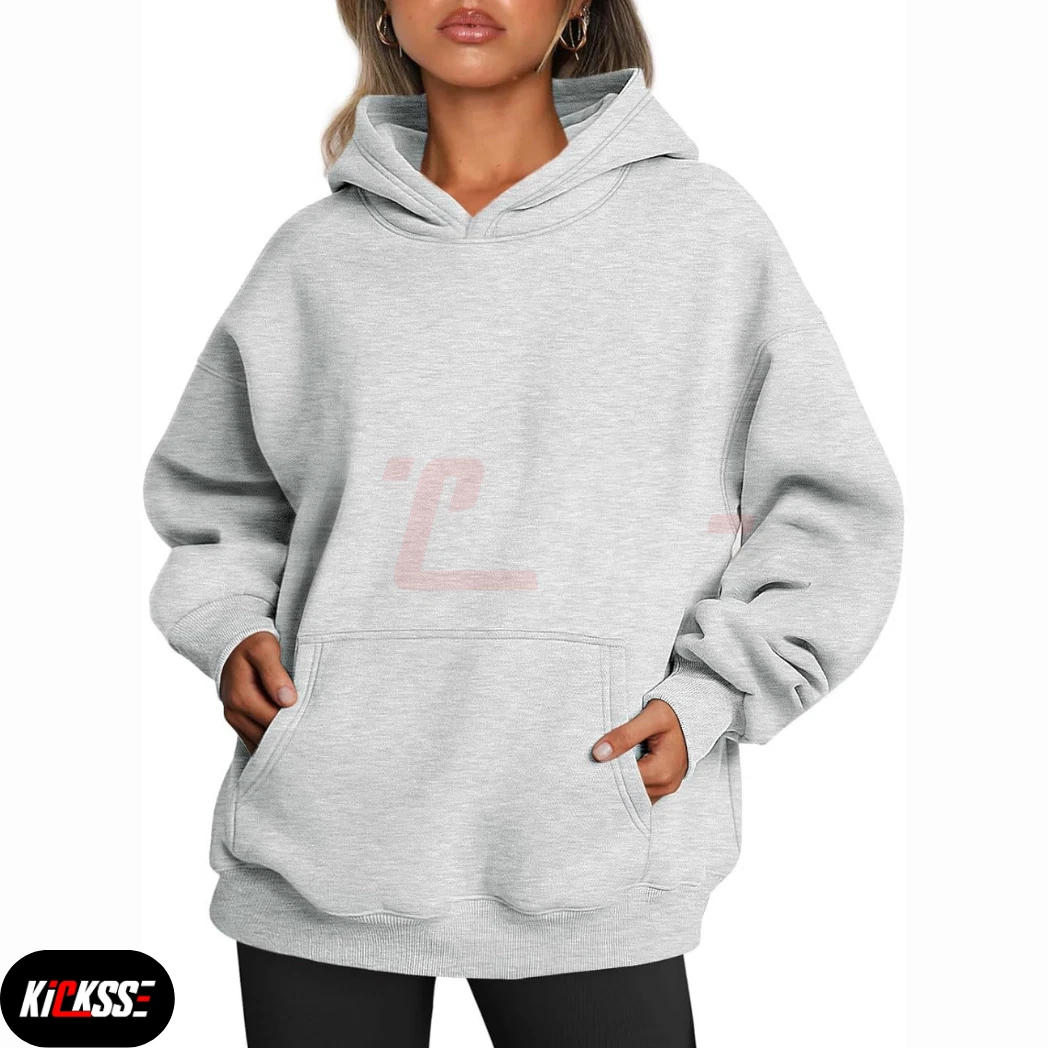 Kicksse Women’s Oversized Hoodie – Grey Fleece Sweatshirt, Casual Pullover Sweat