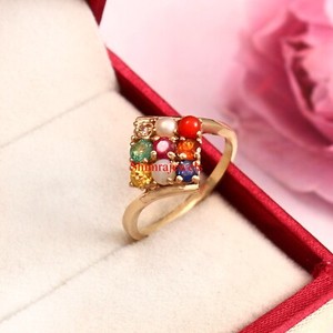 Authentic Natural Navaratna Gemstone With 18k Gold Plated Silver Women's Ring #986