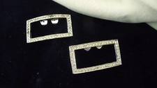 615X vtg AS IS SHOE CLIPS SILVER TONE W RHINESTONES 2'' x 1 1/4" AS IS