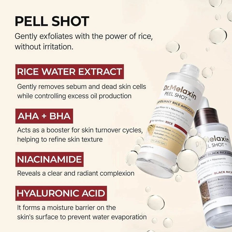 Suero exfoliante facial Dr. Melaxin PEEL SHOT-GLOW EXFOLIANTE AMPOLLA DE ARROZ - Imagen 2 de 4