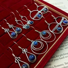 Lapis Lazuli Gemstone 925 Sterling Silver Plated Hook Handmade Earrings Lot