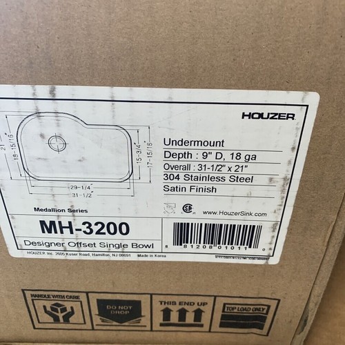 Fregadero de cocina Houzer MH-3200 de un solo tazón de acero inoxidable con montaje inferior - Imagen 4 de 9