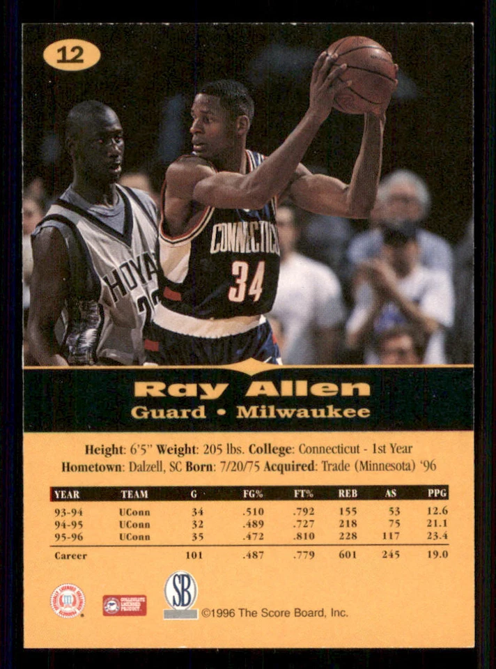 1996-97 Score Board All Sport PPF #12 Ray Allen - Image 2 of 2