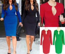 AU STOCK LDYS SEXY LONG SLEEVE BODYCON COCKTAIL PARTY SLIM PENCIL DRESS DR018