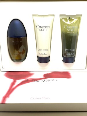 Obsession Night By Calvin Klein Set ( 3.4oz EDP+3.4oz SBL+3.4oz SBW) For Women 