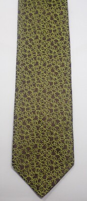 TED BAKER BROWN w/ INTERCONNECTED GREEN CIRCLES WOVEN 100% SILK NECK TIE