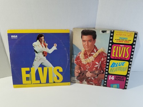 Lot de disques vinyle vintage Elvis album 33 tours bleu hawaïen et plus grands succès - Photo 1/7