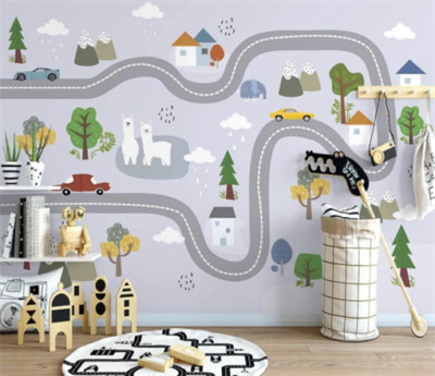3D Animal Car Map Cloud Kids Self-adhesive Removeable Wallpaper Wall Mural