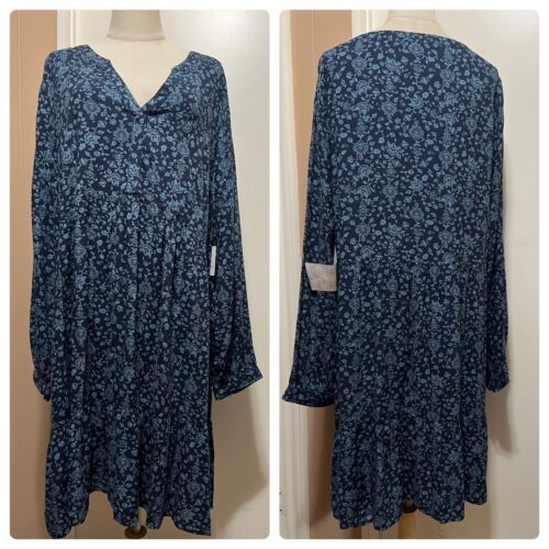 Beachlunchlounge Alessi Tiered Babydoll Dress Blue Paisley Print  NWT XXL - Picture 1 of 12