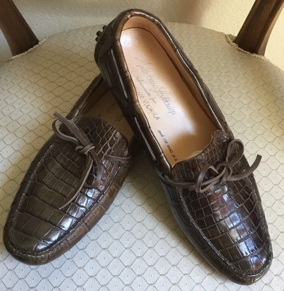 SILVANO LATTANZI MENS $12000 OLIVE GREEN CROCODILE LOAFER SHOES SZ.7.5 USED