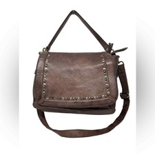 Viola Castellani Brown Studded Distressed Leather Shoulder Bag Made In Italy