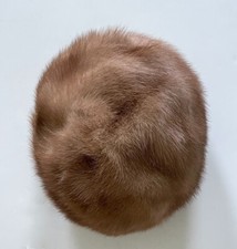 Vintage 1960's Genuine Mink Fur Pillbox Medium Brown Hat 7/7.5 inch diameter