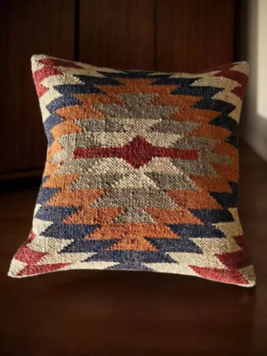 Vintage Cushion Cover 18x18'' Kilim Pillow Oushak Throw Aztec Couch case cover