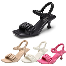 Women Kitten Heels Low Heel Ankle Strap Open Square Toe Wedding Party Sandals
