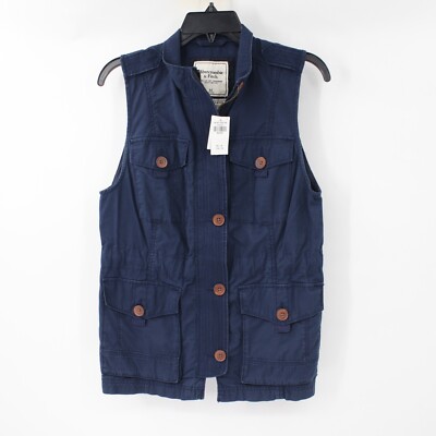 NWT Abercrombie & Fitch Vest Womens Small Button Up Utility Cargo Pockets Cotton