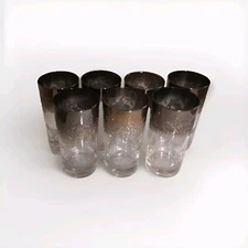 Northern Italy 1950s glasses with fumee top in silver floral pattern 6" tall