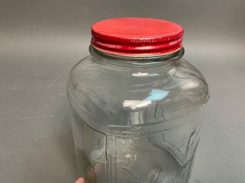 Square Hoosier Style Clear Glass Jar Canister Metal Lid Ribbed Corners Vtg Deco - Picture 10 of 10