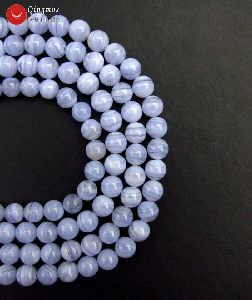 Cuentas redondas de piedra de ágata de encaje azul natural de 10 mm para hacer joyas hágalo usted mismo hilo de 15" Foto 3 de 4