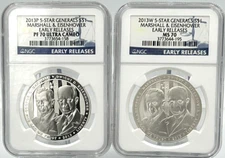 2 COIN SET - 2013 P&W 5 Star Generals Silver Dollars NGC PF70 ULTRA CAMEO & MS70