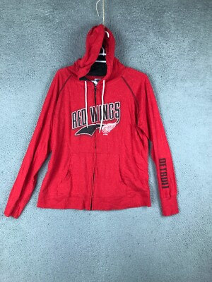 NHL Detroit Red Wings Boys Full Zip Long Sleeve Drawstring Red Hoodie Size XL