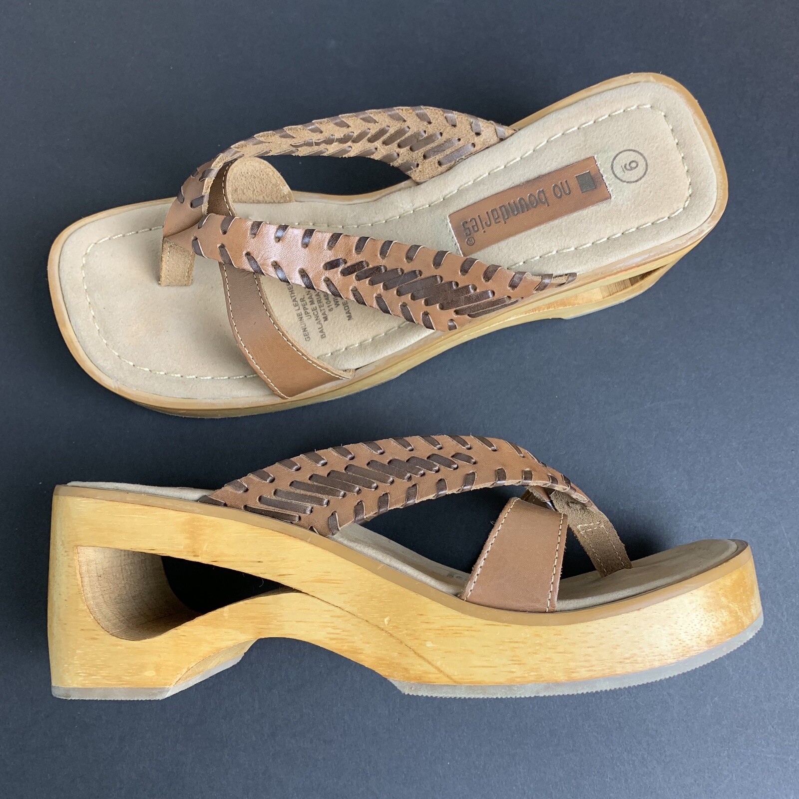 NO BOUNDARIES Size 9 90's Y2K Chunky Sandals Brown Leather Stitched  Willis | eBay