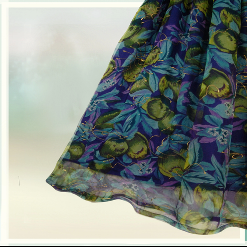 Vintage Gypsy Skirt Indian 70S Teal Blue Floaty Gold Print overlay Long Skirt - Picture 4 of 7