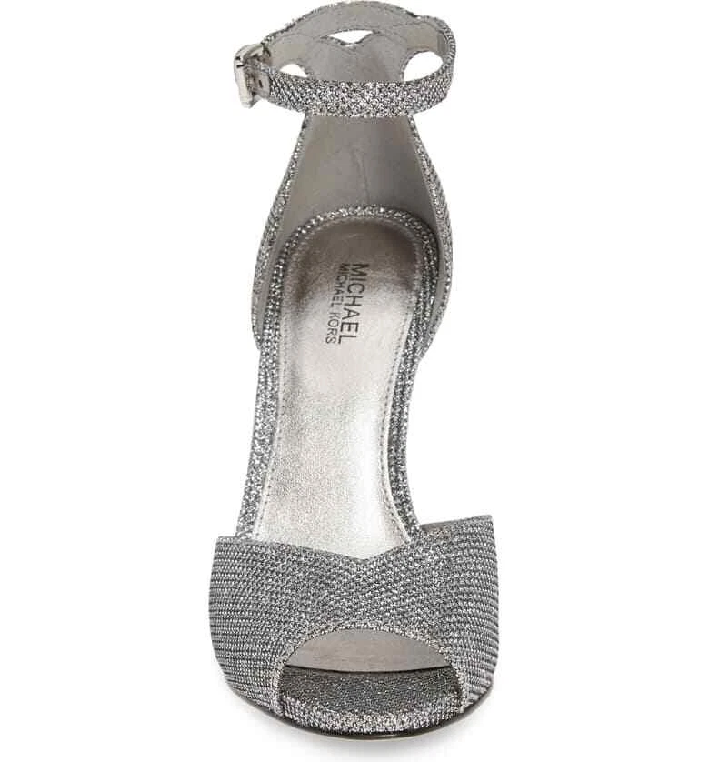 SANDALI MICHAEL KORS CAMBRIA GLITTER ARGENTO CINTURINO CAVIGLIA METALLICO 7M