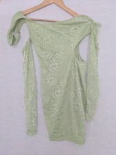 Naanaa Asymmetrical Mock Neck Cut Out Dress Floral Lace Light Green Size 6 XXS