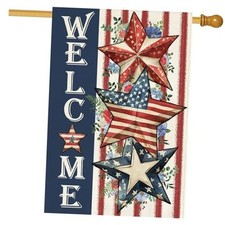 4th of July Patriotic House House Size 28 x 40 Inch Welcome Patriotic Stars