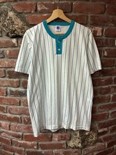 Vintage 90s Russell Athletic Pinstriped Henley Blank Shirt L Made In USA