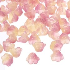Glass Trumpet Flower Beads, 50 Pcs Gradient Flower Bead Charm, Yellow Purple