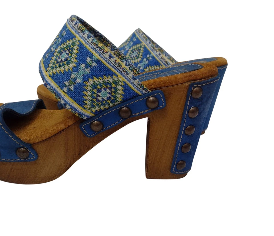 Sandalias Tacones Sbicca Colección Vintage Cuero Tachonado Plataforma 8 Italia Boho Foto 3 de 4