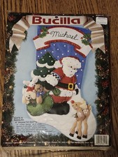 Bucilla "SANTA  RUDOLPH" Felt Christmas Stocking Kit-Vintage 83013 18"