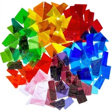 2.2lb Colorful Transparent Stained Glass Scraps, Irregular Stained Glass Shee...